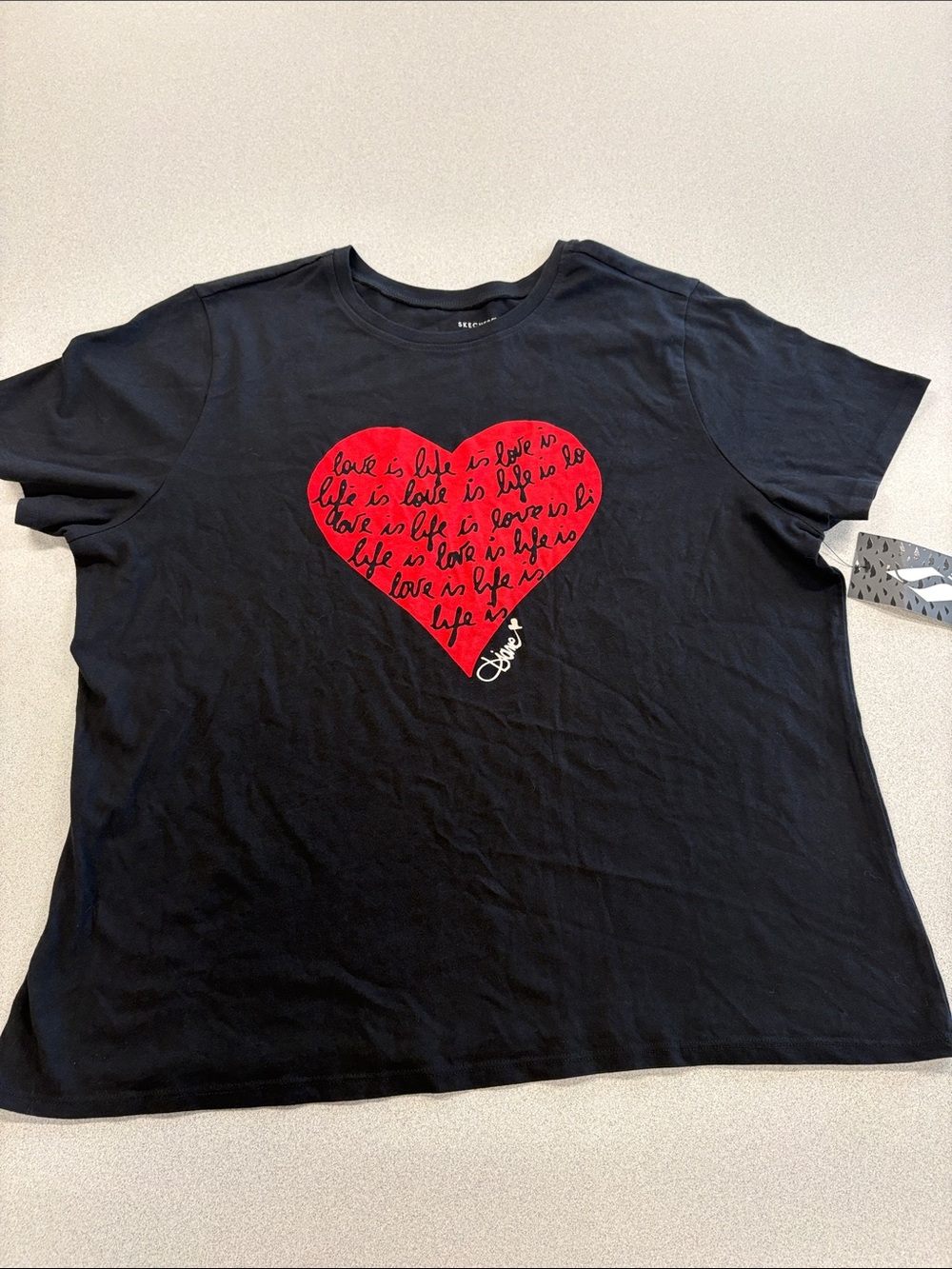 Skechers Diane Von Furstenberg Collab Black Tee with Red Heart Accent NWT
